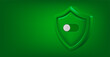 Green shield with white on button isolated on green background. Approved concept. 3d vector banner with copy space