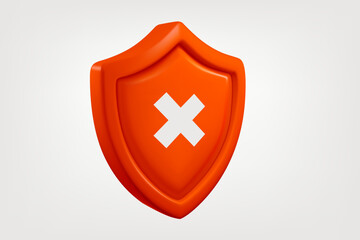 Aufkleber - Red shield with white cross isolated on white background. Forbidden concept. 3d vector banner