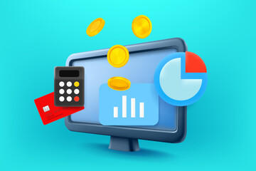 Poster - Using computer for making money concept. 3d vector illustration
