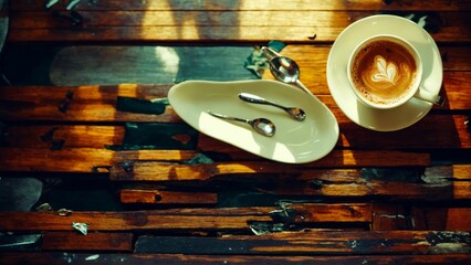 Canvas Print - coffee cup on wooden table