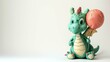 cute baby dragon with balloon on white background