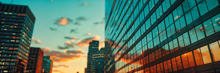 Wall Mural - Urban Reflections: Modern Skyscrapers Mirror the Twilight Sky, Symbolizing the Intersection of Business and Architecture