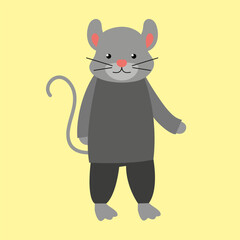 Poster - cute mouse on a yellow background. Vector illustration in flat style