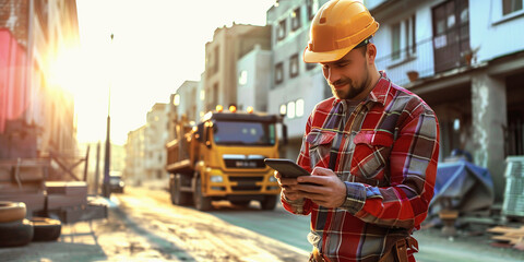 Construction worker using a smartphone