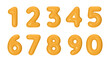 3D numbers plastic orange from 0 to 9. Vector illustration