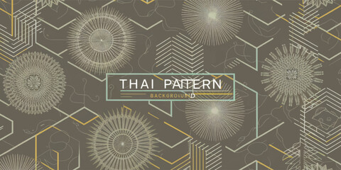 seamless Thai pattern background in a contemporary color palette, featuring intricate geometric shapes and delicate lines.