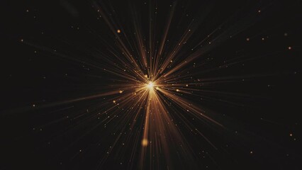 Wall Mural - Cosmic interstellar hyperspace motion background animation. Flying at warp speed through glowing golden star light beams and particles in space. Galaxy starburst explosion animation.