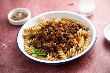 Wall Mural - Pasta with minced beef and vegetables