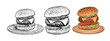Vector hand drawn sketchy illustrations collection of burger sandwich fast food meal with cutlet and cheese.