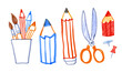 Felt pen vector illustrations collection of child drawings of stationery
