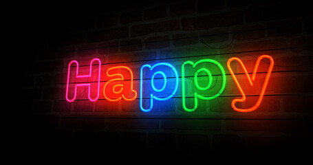 Wall Mural - Happy neon light 3d illustration