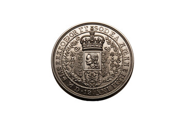 Old Silver Coin on transparent background.