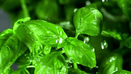 Poster - Super slow motion Basil leaves . High quality FullHD footage