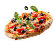 Delicious Italian Pizza flying in the air, isolated on white transparent background, ultra realistic, PNG