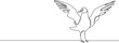 continuous single line drawing of standing seagull, wings spread, line art vector illustration