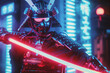 Samurai facing robotic invaders, blending bushido with futuristic warfare in neon-drenched duels.