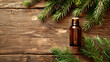 cedar essential oil in a bottle. Selective focus.