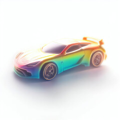 Wall Mural -  a classic sport car with bright colors on a white background. shiny automobile with rainbow colors. 3d illustration made with generative AI technology
