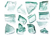 set of broken glass pieces isolated on white or transparent png
