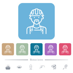 Poster - Worker avatar outline flat icons on color rounded square backgrounds