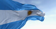 Close-up of Argentina national flag waving on a clear day