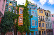Colorful houses on the Balat are popular among tourists on a sunny day. Balat is a quarter in Istanbul's Fatih district. Istanbul, Turkey