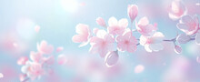 The Focus Is On The Pale Pink Flowers Against The Light Sky Blue Backdrop, Creating Contrast That Emphasizes Their Beauty And Delicacy. This Image Conveys Tranquility And Elegance In Nature's Embrace 