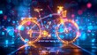 The neon bicycle in digital background. digital bike concept. future technology growing concept
