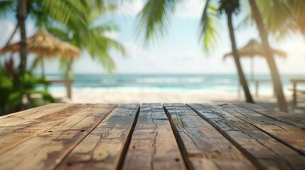 wooden table in beach bar 