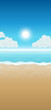 Beautiful sunny tropical beach. Paradise tropical wallpaper seascape. Calm, peaceful view of sea, sky, clouds, sand. Tropics background, wallpaper. Paradise beach concept. Vector cartoon illustration