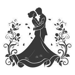 Wall Mural - Silhouette elements of the bride and groom for wedding invitations are black only