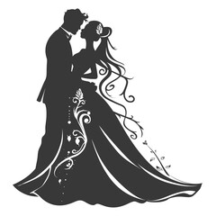 Silhouette elements of the bride and groom for wedding invitations are black only