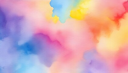 Wall Mural - colorful watercolor background of abstract sunset sky with puffy clouds in bright rainbow colors of 