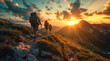 Exploring mountains during the summer, adventurous individuals embark on journeys, embracing the thrill of trekking as a group. As the sun sets, hikers, both men and women, traverse the rugged terrain