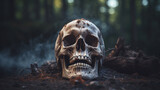 Fototapeta  - human skull on forest