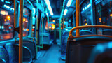 Fototapeta Sypialnia - Interior of a empty Bus at Night