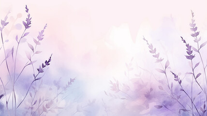 Wall Mural - watercolor lavender background with a copy space, delicate soft pastel shade illustration greeting blank