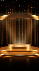 Wall Mural - vertical pedestal background, golden presentation of a new product, background with copy space