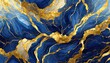 Aurum Aquatica: Blue Marble Background Embellished with Gold Swirls