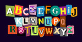 Fototapeta Panele - Creative collection of scrap book letters, ransom note alphabet. Vector font illustration.