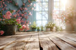 Sunny Conservatory with Blooming Roses and Wooden Floor