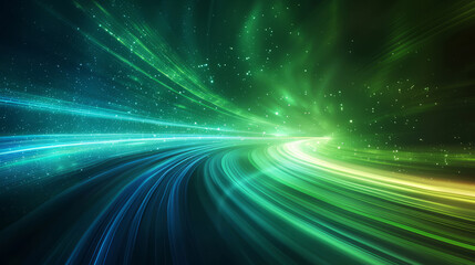 Wall Mural - vibrant green and blue light trails creating a dynamic abstract background