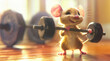 A cute little mouse lifting weights