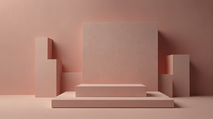 Wall Mural - pink pastel background with square podium on the center with sunlight rays from Generative AI