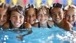 happy children in the pool
