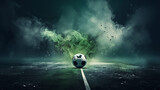 Fototapeta Sport - Dramatic Soccer Ball with Intense Green Smoke on Field Artwork