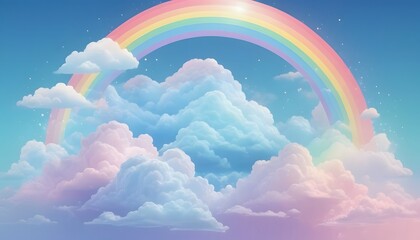 Poster - pastel clouds with a beautiful rainbow. holographic fantasy rainbow background with clouds. pastel c
