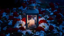 Candlelight Amidst Patriotic Blooms. Concept Floral Arrangements, Candlelight, Patriotic Decor, Event Photography
