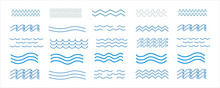 Water Wave, Sea Wave Set. Zigzag Line. Water Logo, Symbol Vector Collection.