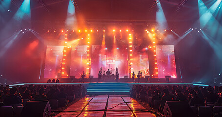 Poster - Outdoor rock music festival, stage design, LED screen. Generative AI.